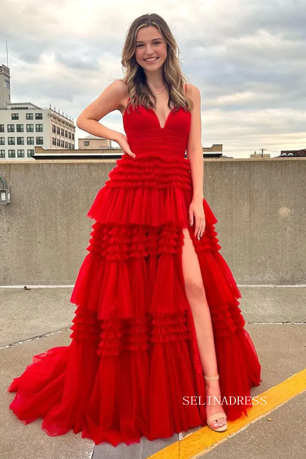 Chic A-line Spaghetti Straps Princess Prom Dresses Long Evening Dresses MLK04883