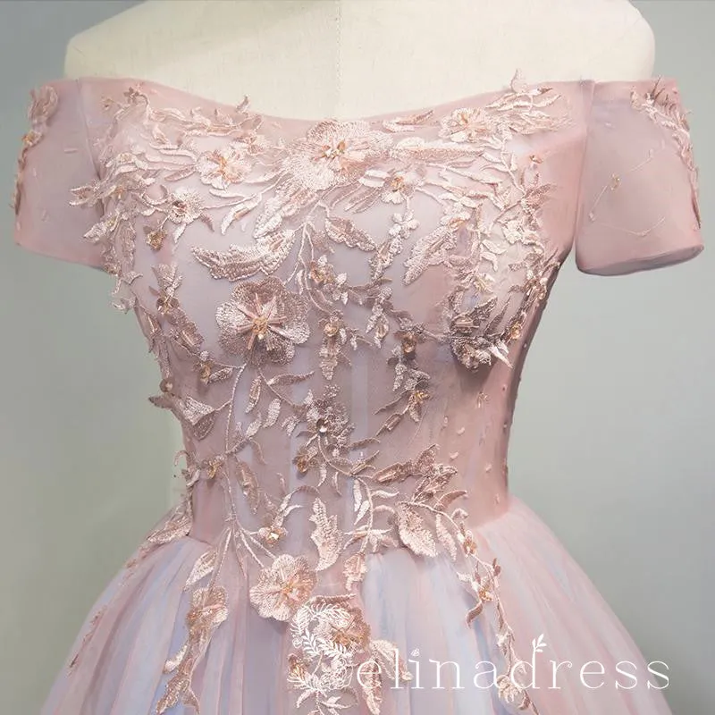 Chic Off-the-shoulder Pink Homecoming Dress Modest Cheap Short Prom Dress HML010