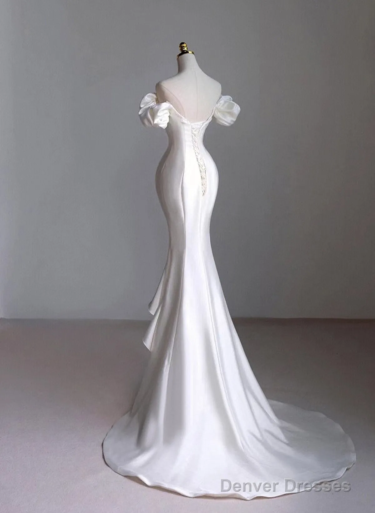Chic White Satin Sweetheart Beaded Wedding Party Dress, White Satin Formal Dress