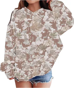 Children's Hoodies Camo Oversized Sweatshirt Maple Leaf Print Pullover Trendy Cute Long Sleeve Tops with Pockets