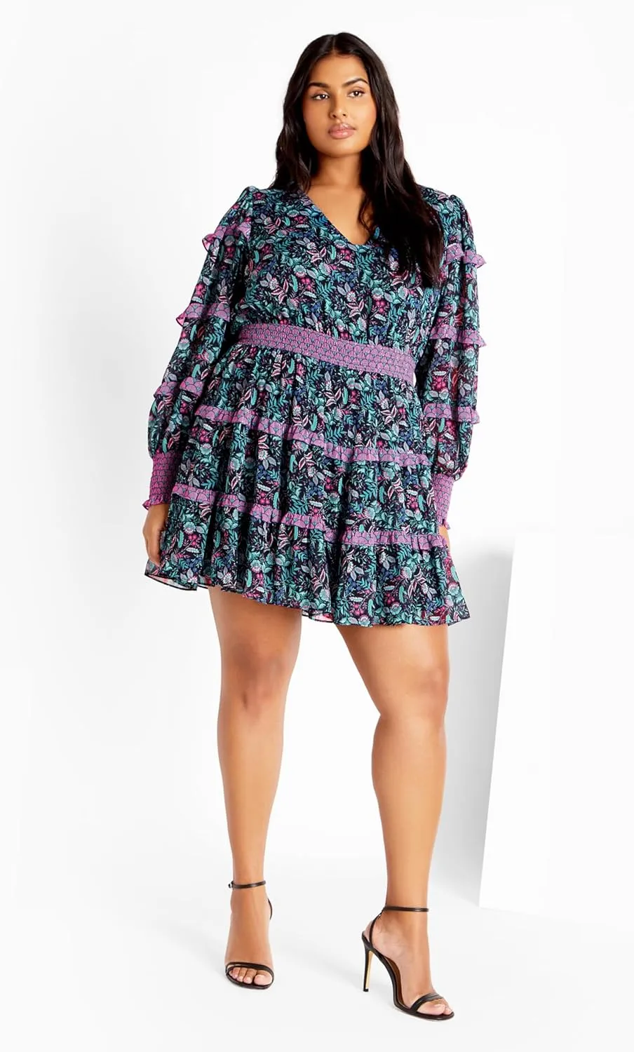 City Chic Plus Size Hollie Print MINI Dress in Peaceful Paisley