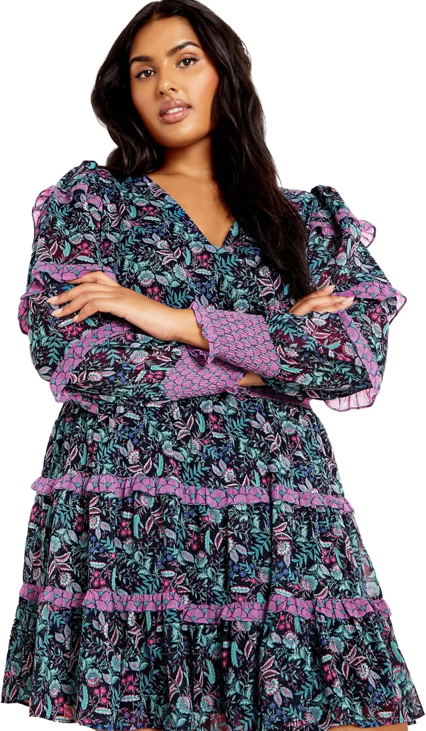 City Chic Plus Size Hollie Print MINI Dress in Peaceful Paisley