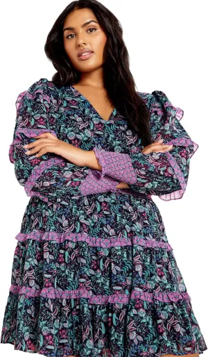 City Chic Plus Size Hollie Print MINI Dress in Peaceful Paisley