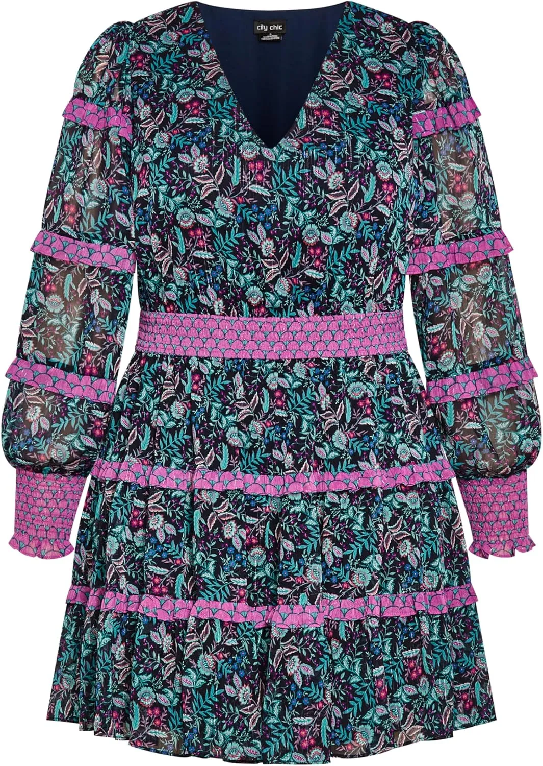 City Chic Plus Size Hollie Print MINI Dress in Peaceful Paisley
