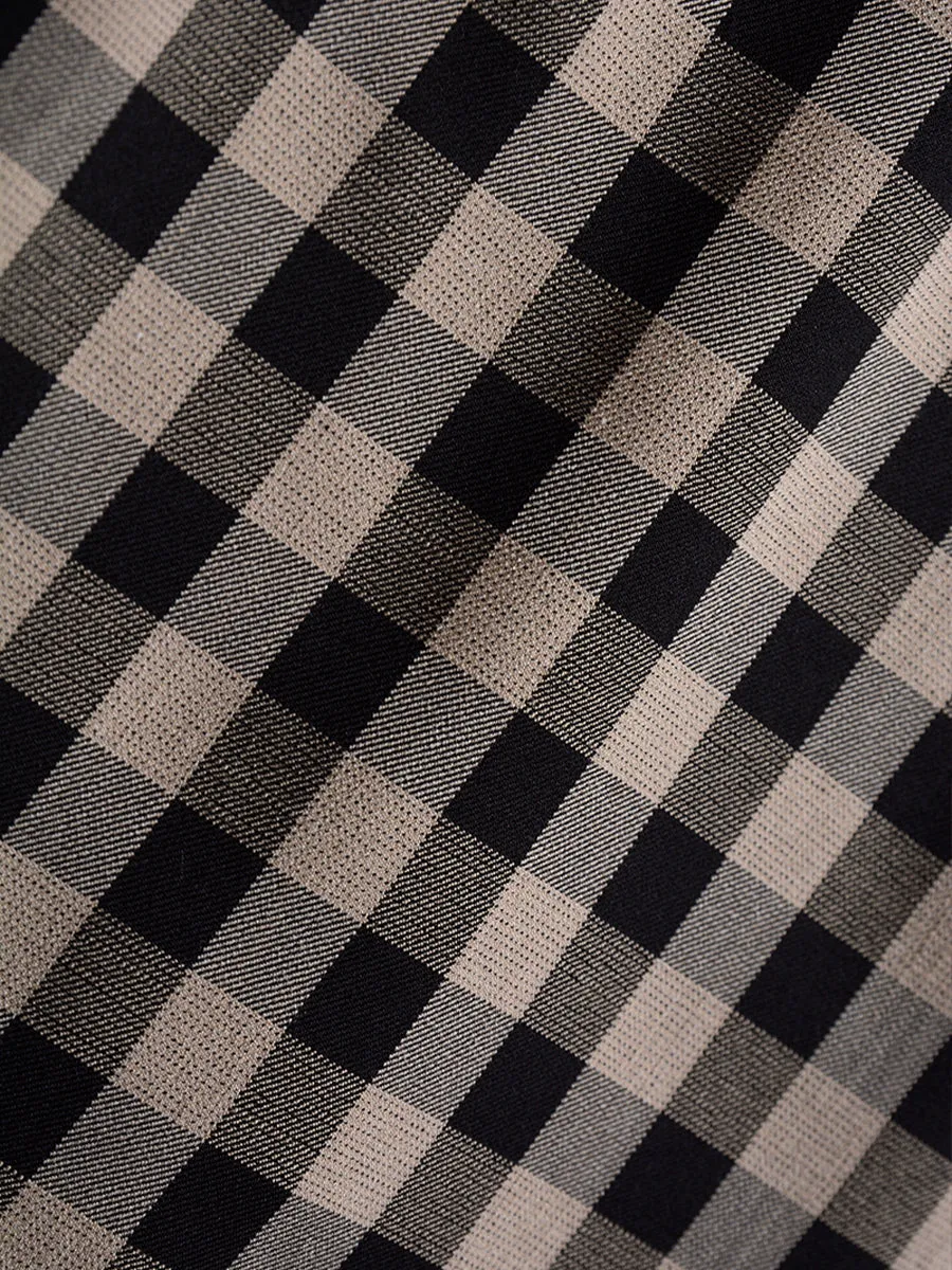 Coffee Checkered Shirt Top & A-line Skirt / Pleated Skirt Set