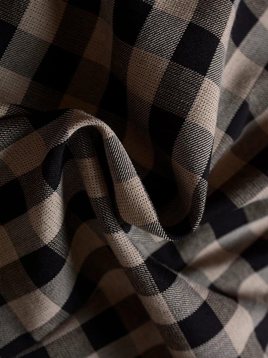 Coffee Checkered Shirt Top & A-line Skirt / Pleated Skirt Set