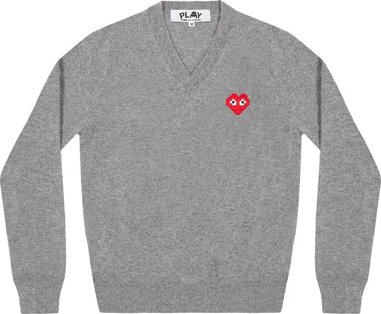 Comme des Garçons PLAY Heart V Neck Pullover 'Light Grey', gray