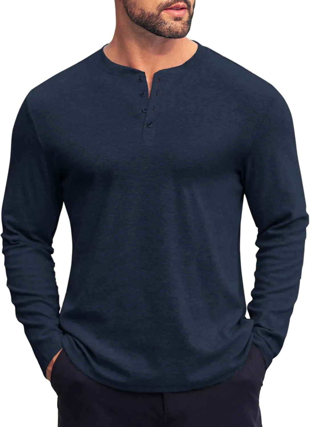 COOFANDY Mens Henley Shirts Long Sleeve Fashion Tee Shirts Slim Fit 4 Buttons T-Shirts Casual Basic Pullover Top