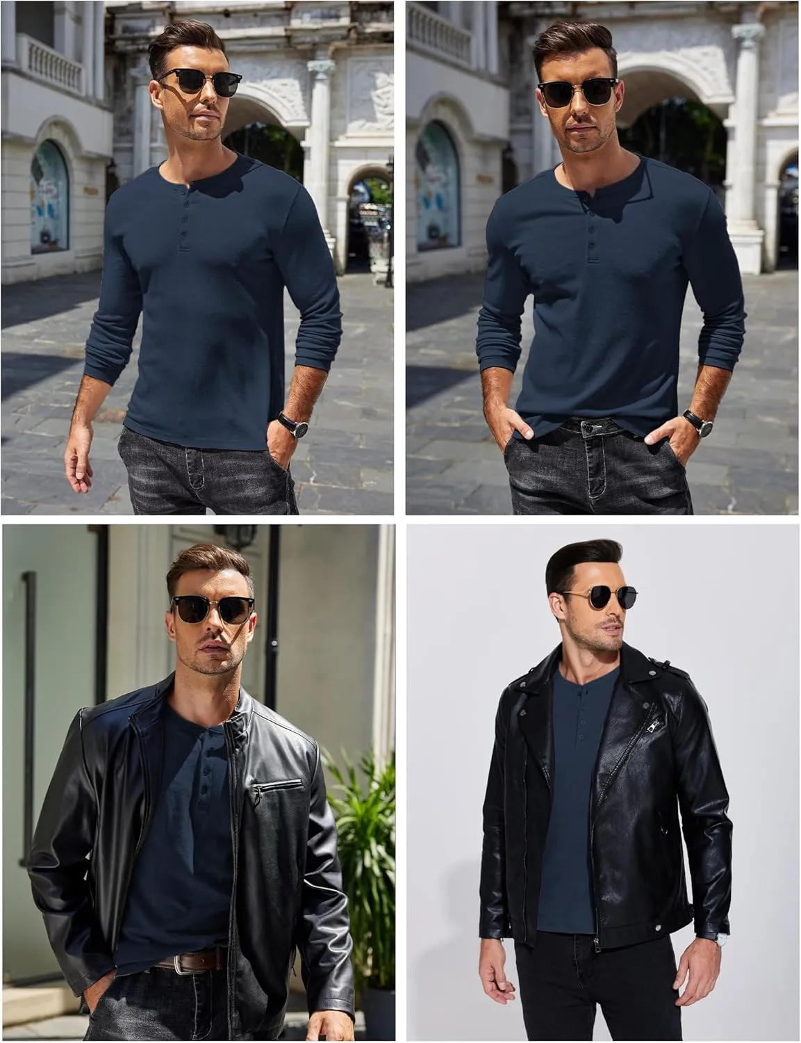 COOFANDY Mens Henley Shirts Long Sleeve Fashion Tee Shirts Slim Fit 4 Buttons T-Shirts Casual Basic Pullover Top