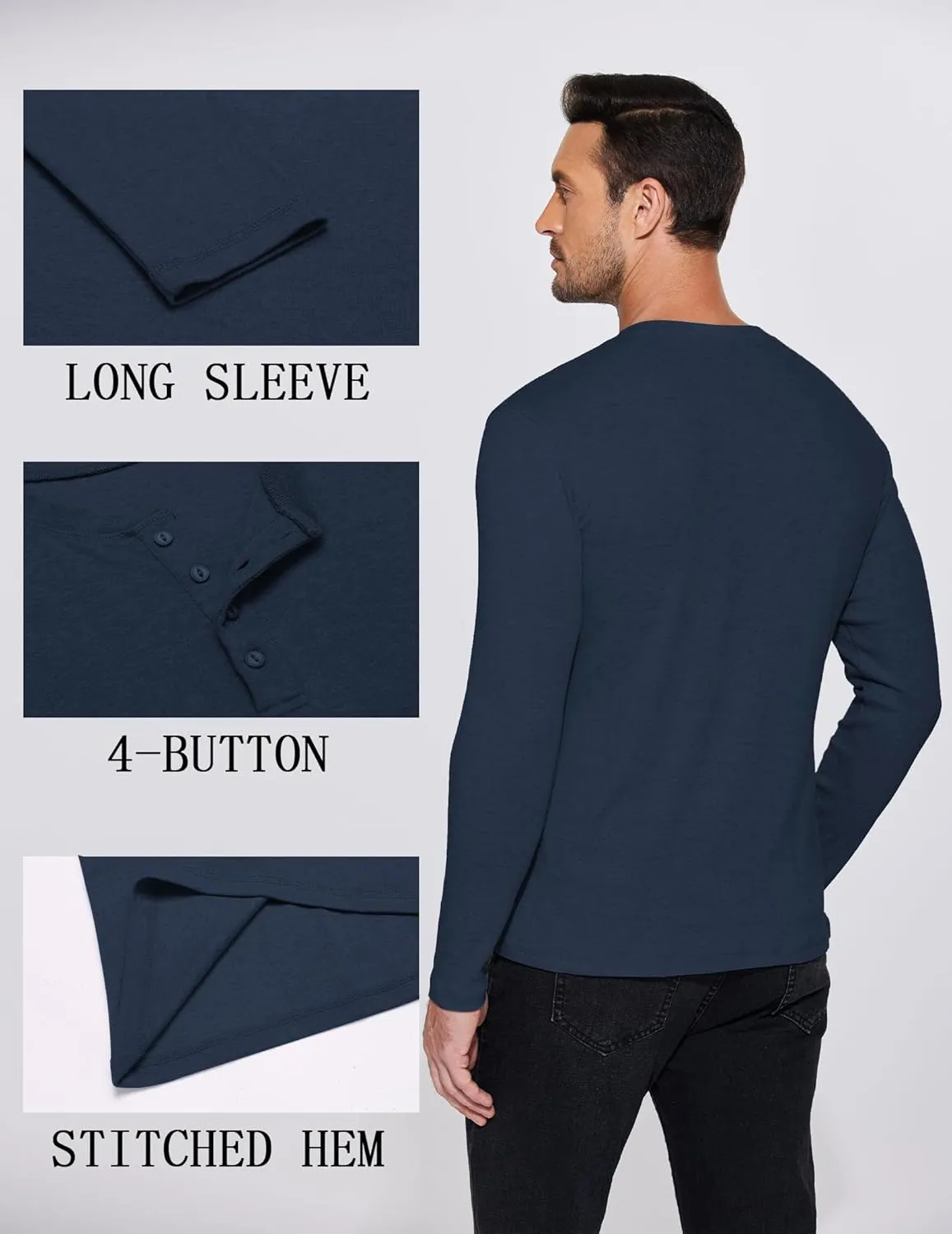 COOFANDY Mens Henley Shirts Long Sleeve Fashion Tee Shirts Slim Fit 4 Buttons T-Shirts Casual Basic Pullover Top