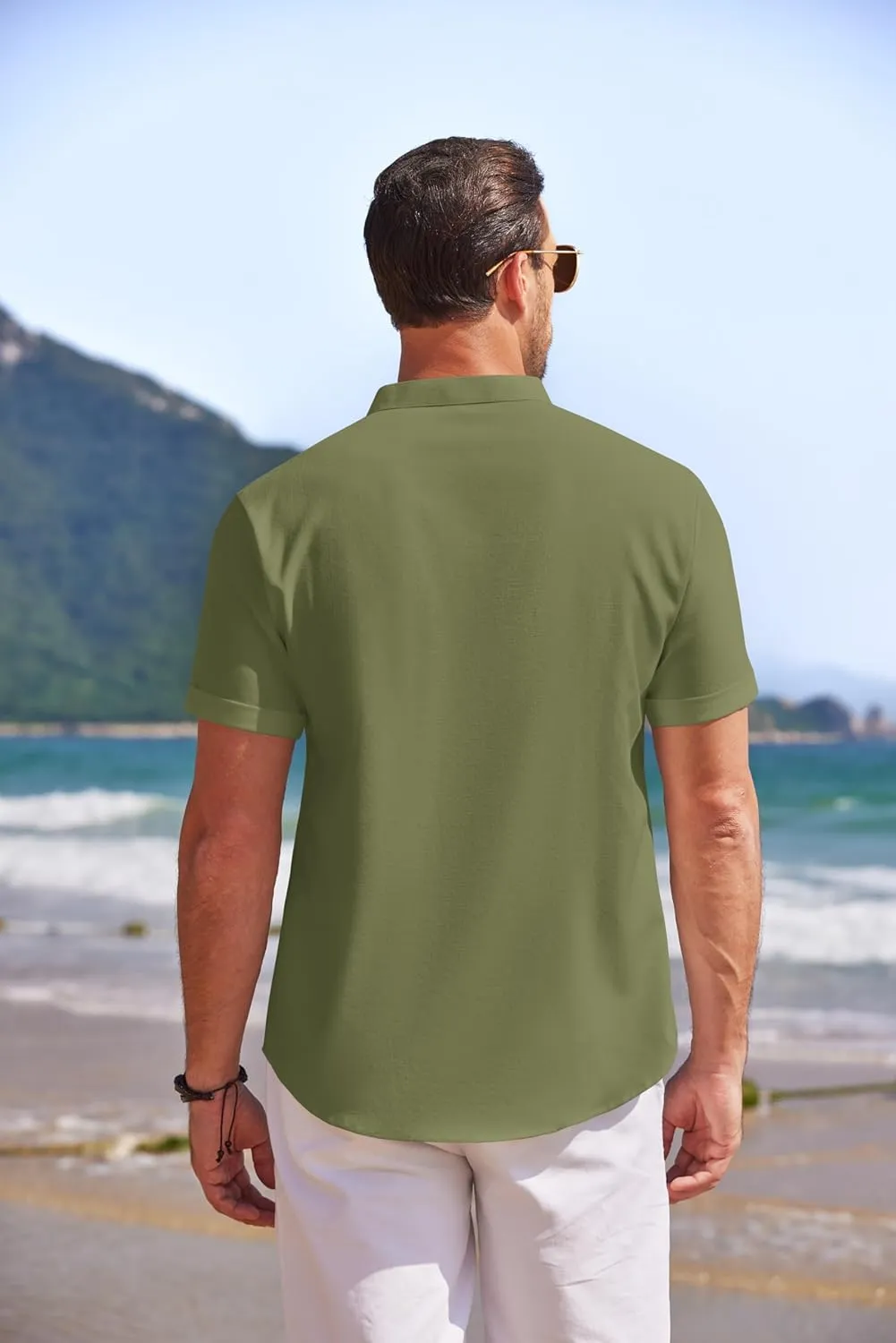 COOFANDY Men's Linen Henley Shirt Short Sleeve Casual Summer Beach Hippie T Shirts