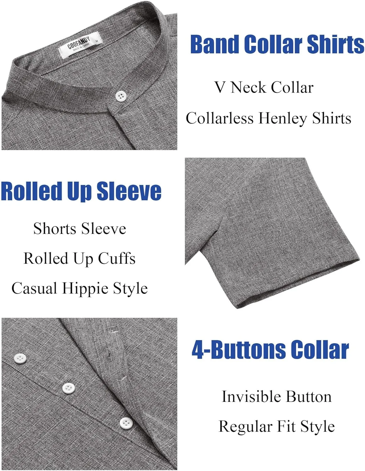COOFANDY Men's Linen Henley Shirt Short Sleeve Casual Summer Beach Hippie T Shirts