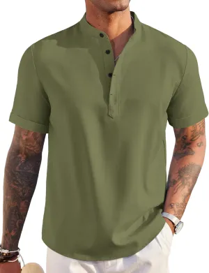 COOFANDY Men's Linen Henley Shirt Short Sleeve Casual Summer Beach Hippie T Shirts