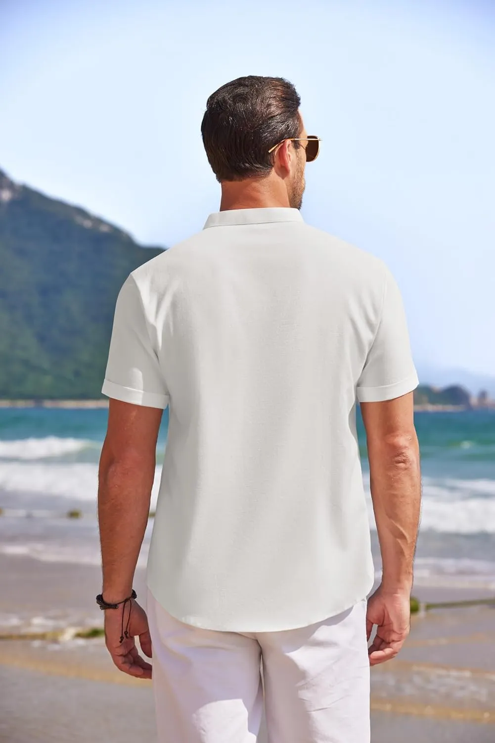 COOFANDY Men's Linen Henley Shirt Short Sleeve Casual Summer Beach Hippie T Shirts