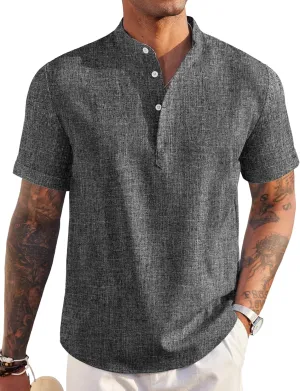 COOFANDY Men's Linen Henley Shirt Short Sleeve Casual Summer Beach Hippie T Shirts