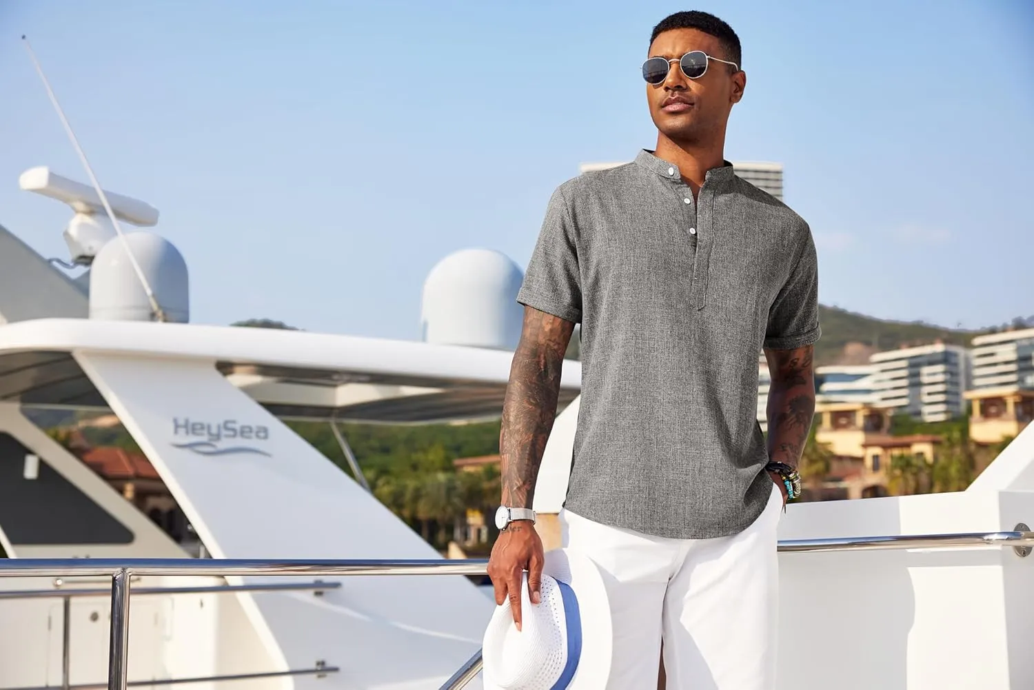 COOFANDY Men's Linen Henley Shirt Short Sleeve Casual Summer Beach Hippie T Shirts