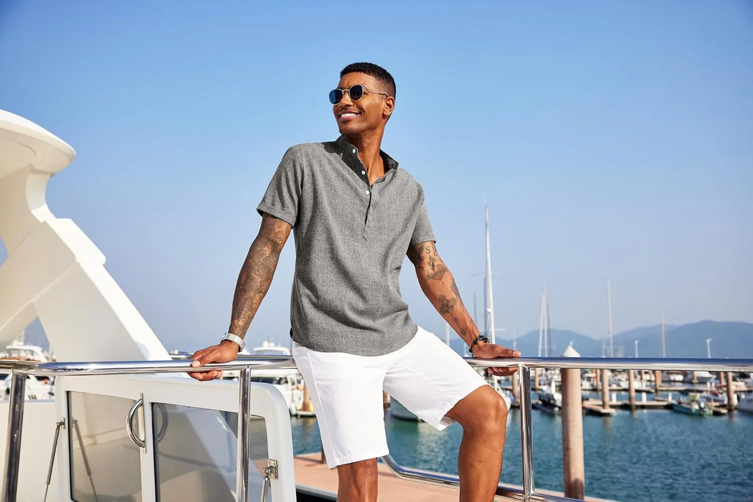COOFANDY Men's Linen Henley Shirt Short Sleeve Casual Summer Beach Hippie T Shirts