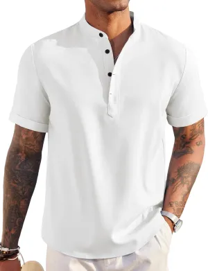 COOFANDY Men's Linen Henley Shirt Short Sleeve Casual Summer Beach Hippie T Shirts