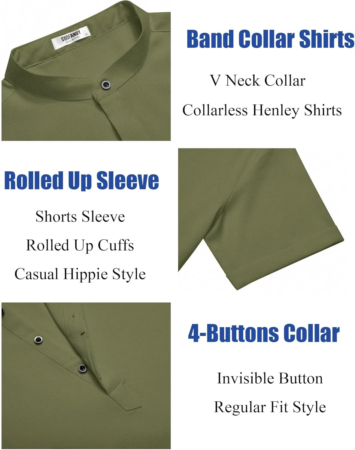 COOFANDY Men's Linen Henley Shirt Short Sleeve Casual Summer Beach Hippie T Shirts