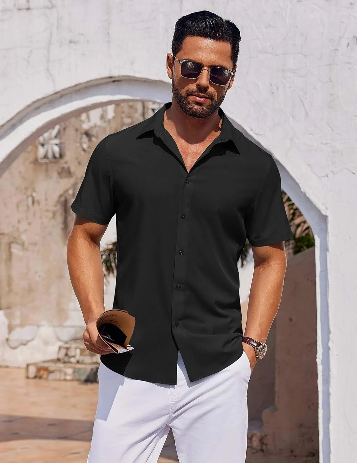 COOFANDY Mens Short Sleeve Button Down Shirts Casual Summer Shirt Untucked Dress Shirts