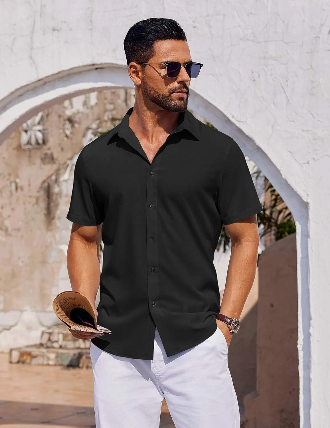 COOFANDY Mens Short Sleeve Button Down Shirts Casual Summer Shirt Untucked Dress Shirts