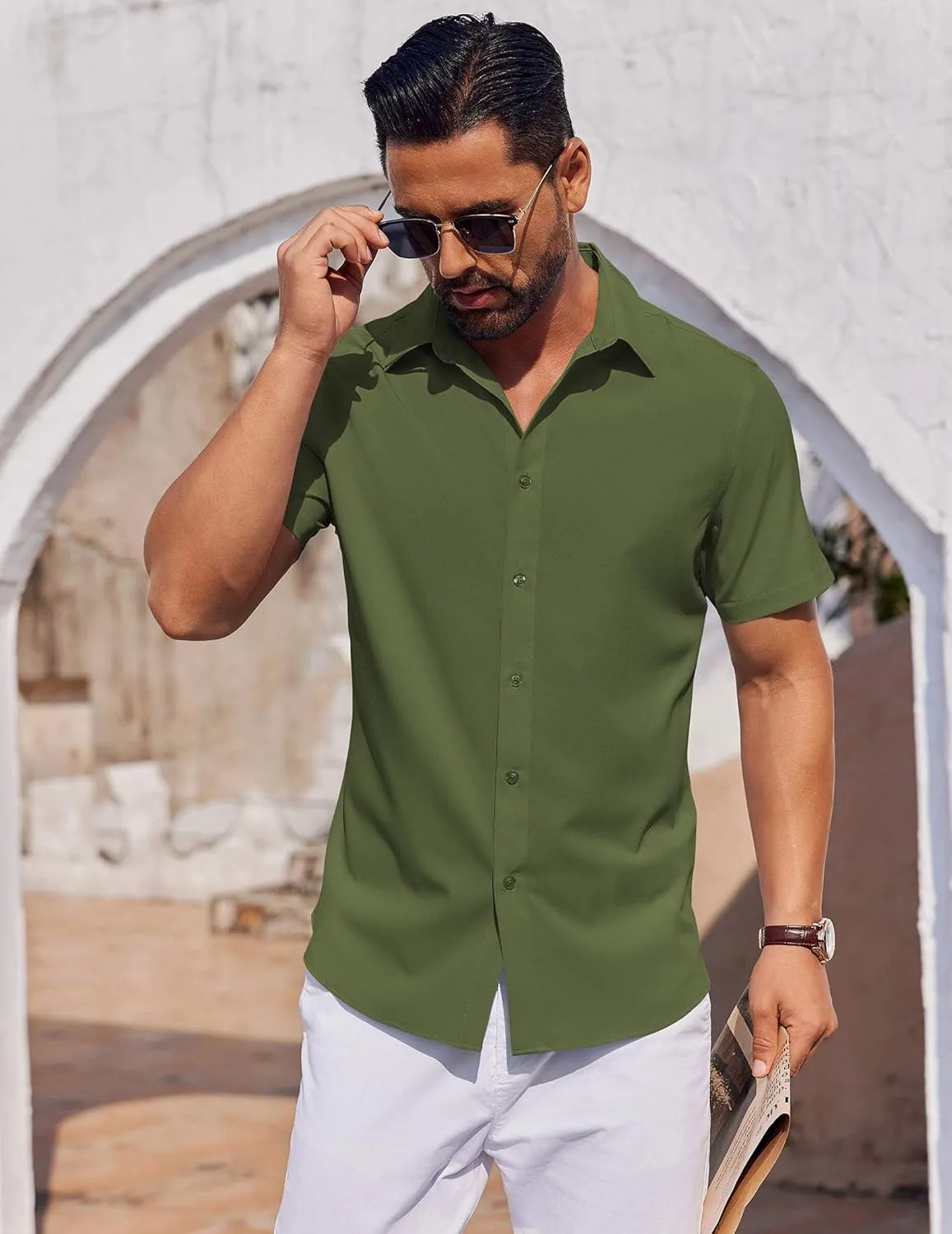 COOFANDY Mens Short Sleeve Button Down Shirts Casual Summer Shirt Untucked Dress Shirts
