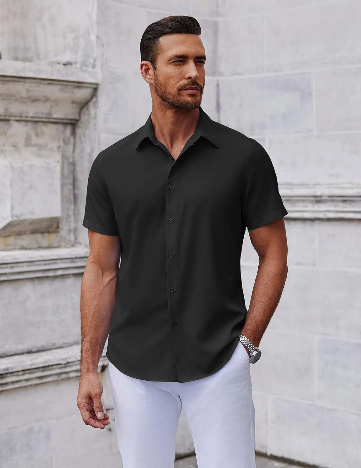 COOFANDY Mens Short Sleeve Button Down Shirts Casual Summer Shirt Untucked Dress Shirts