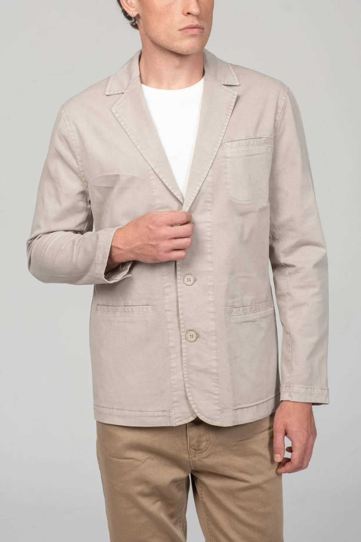 Cotton Sleek Pockets Blazer - Stone