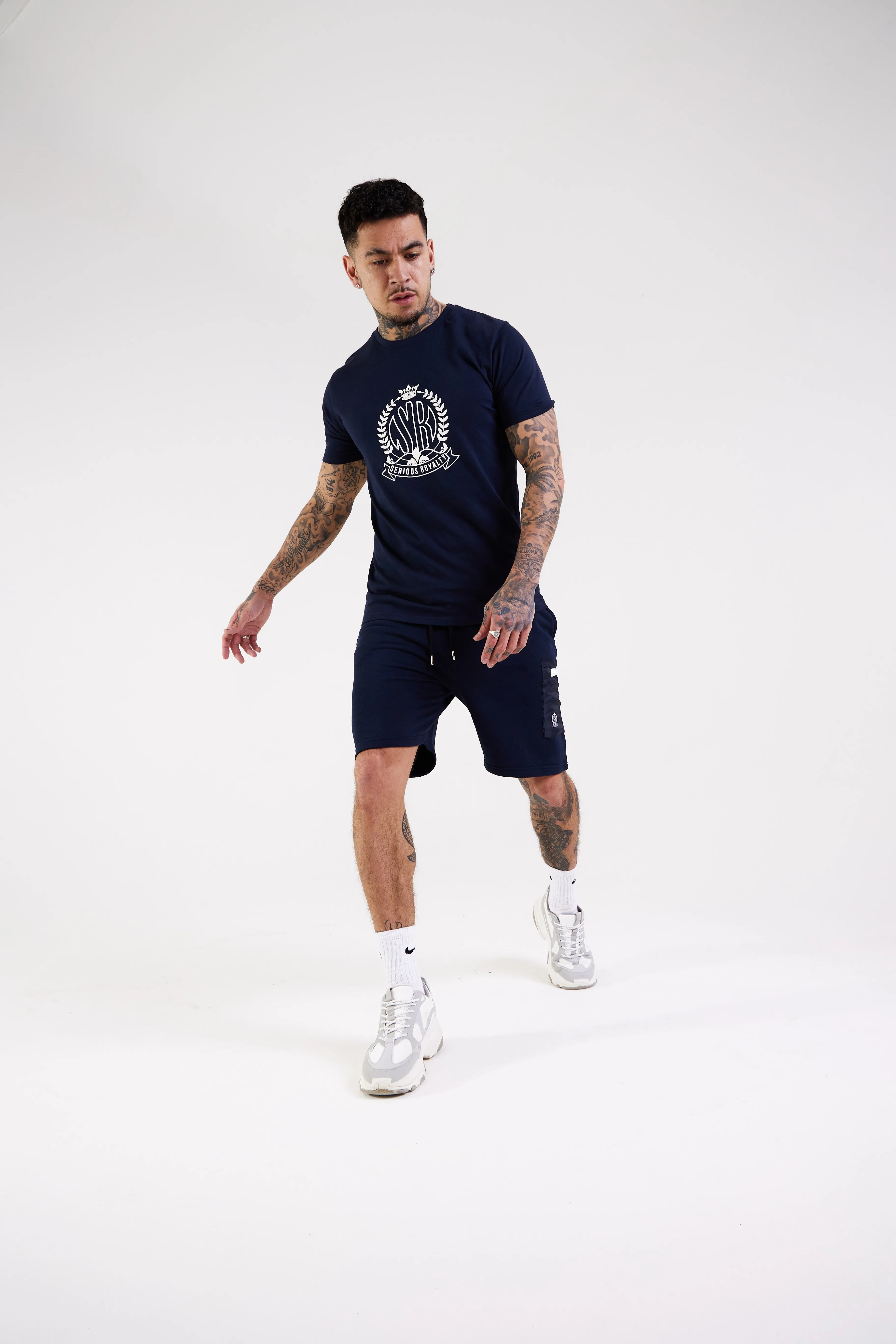 Crest Print T-shirt - Navy