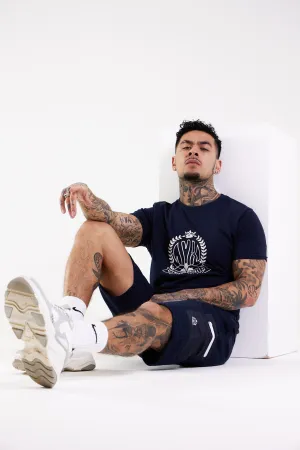 Crest Print T-shirt - Navy