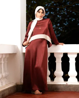 Crushed Satin Color-Block Long Sleeve Maxi Dress 59761