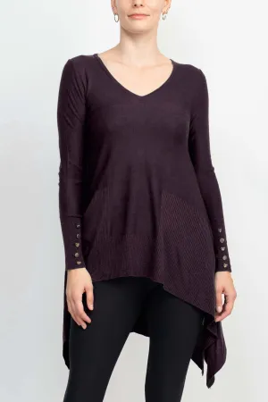Cupio Boat Neck Long Sleeve High Low Hem Knit Top