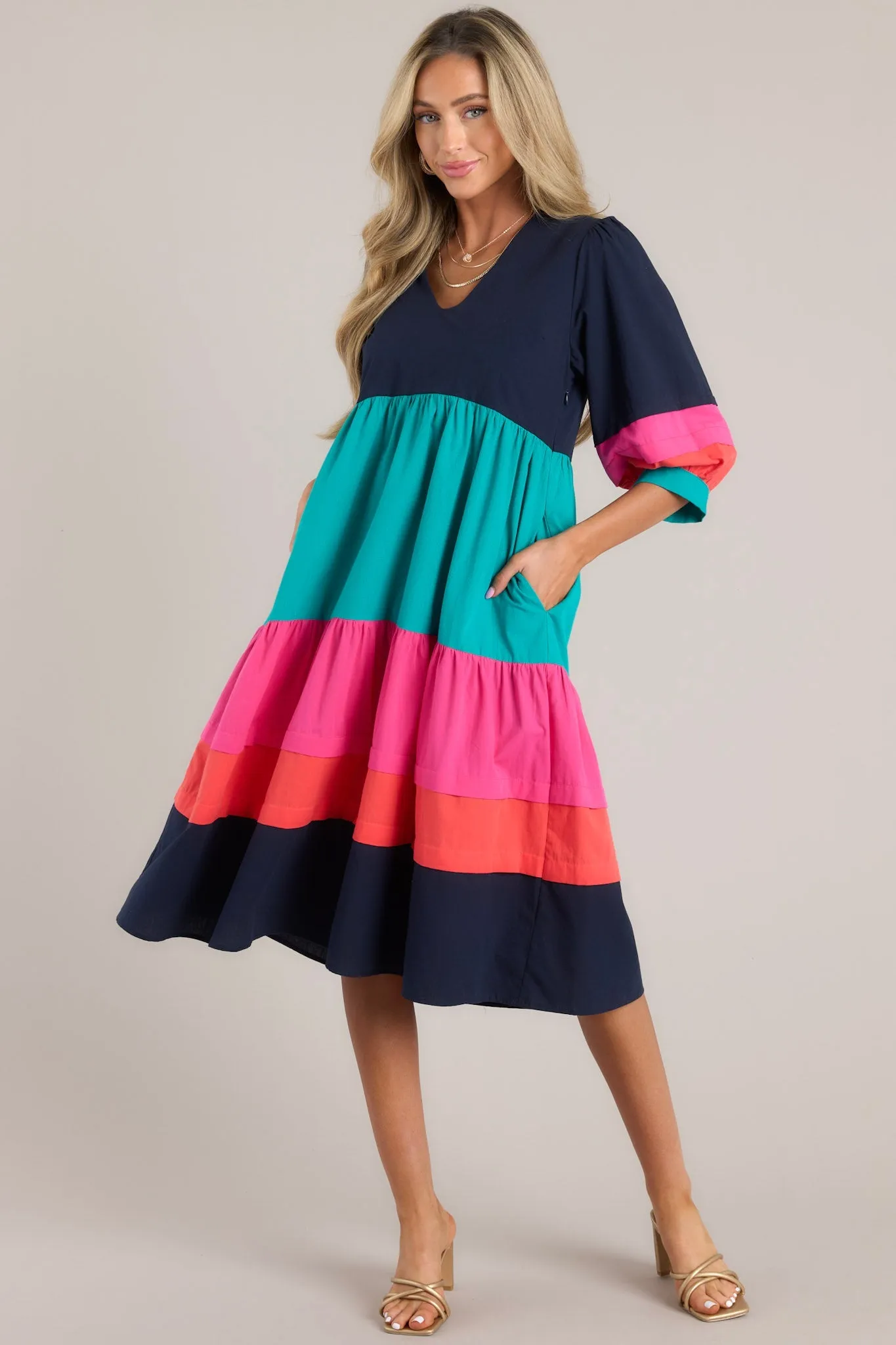Destined To Impress Navy Multi Midi Dress