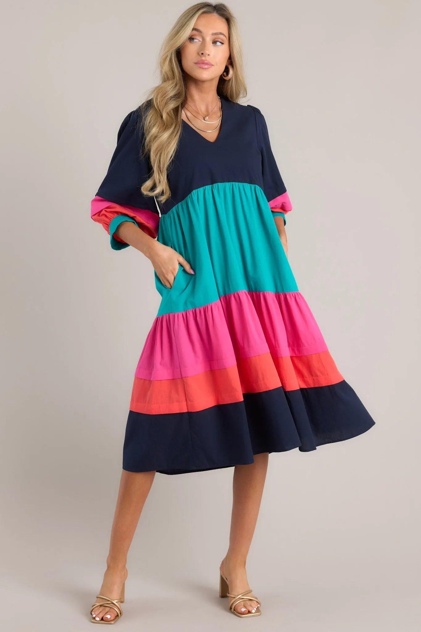 Destined To Impress Navy Multi Midi Dress