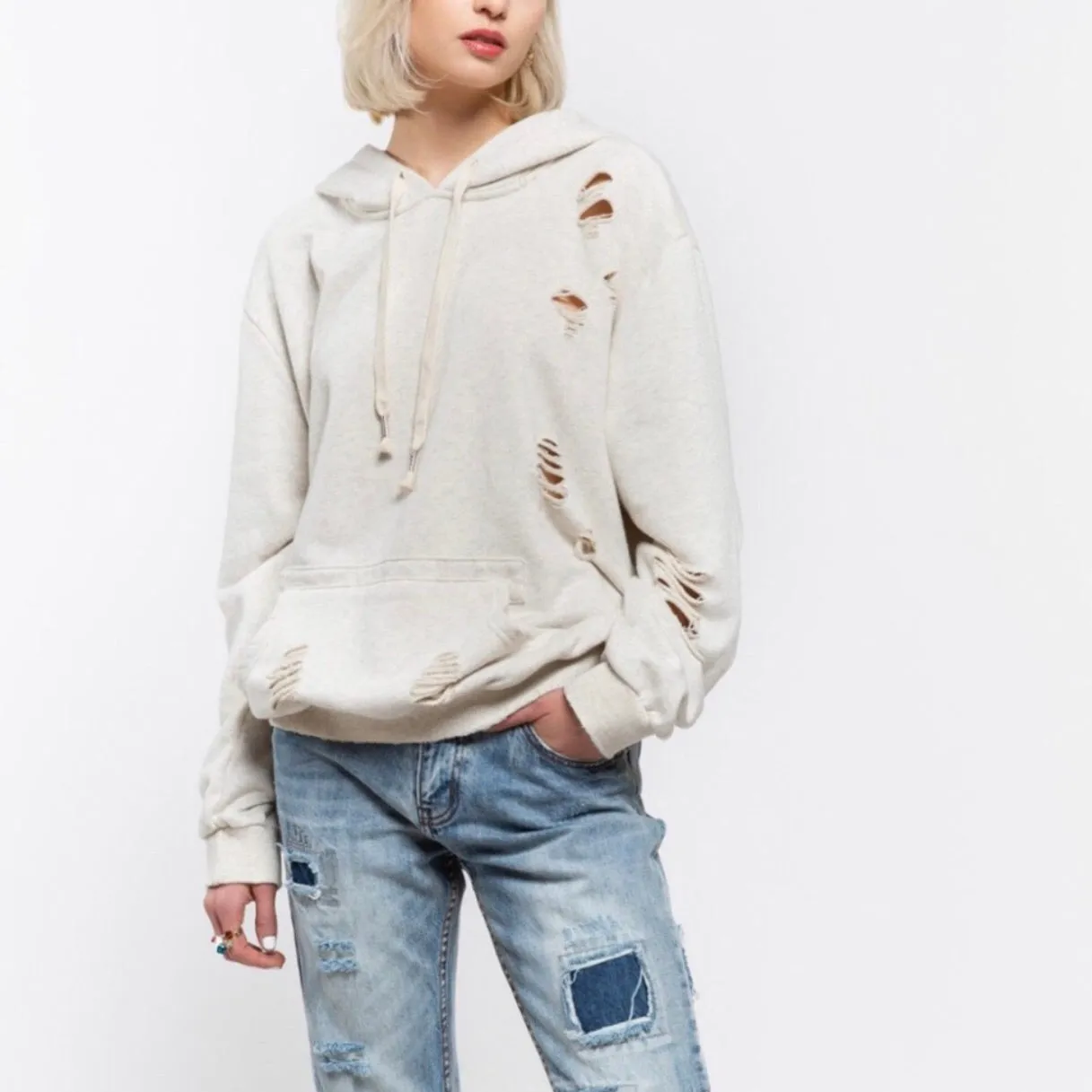 Distressed Hoody Oatmeal