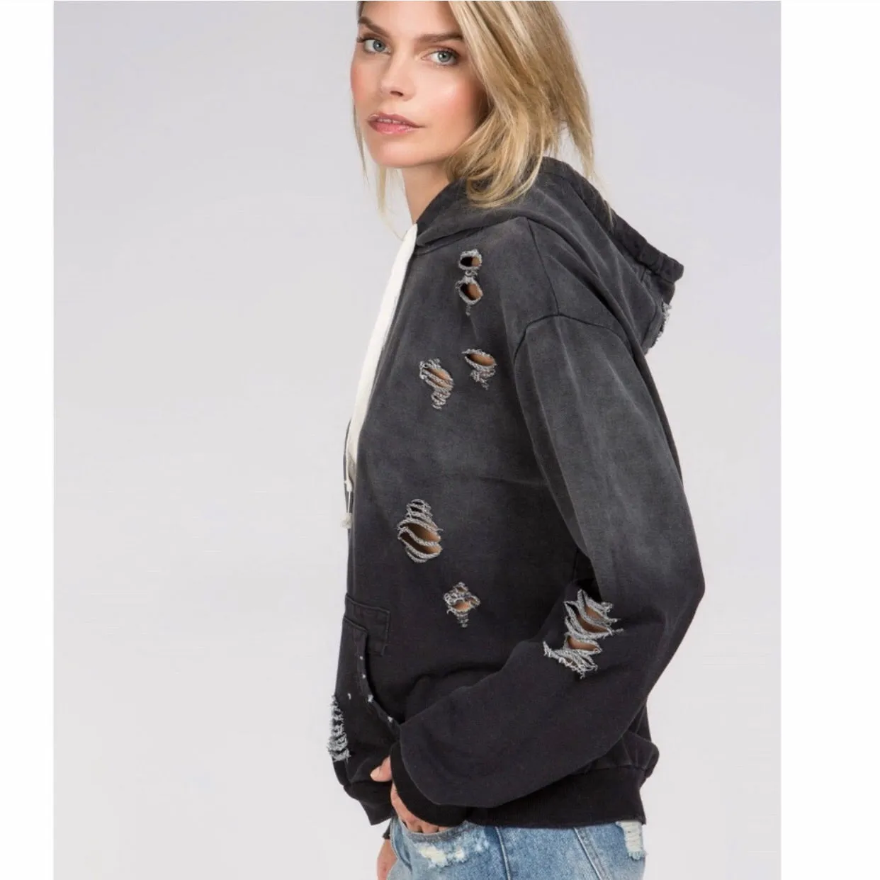 Distressed Hoody Oatmeal