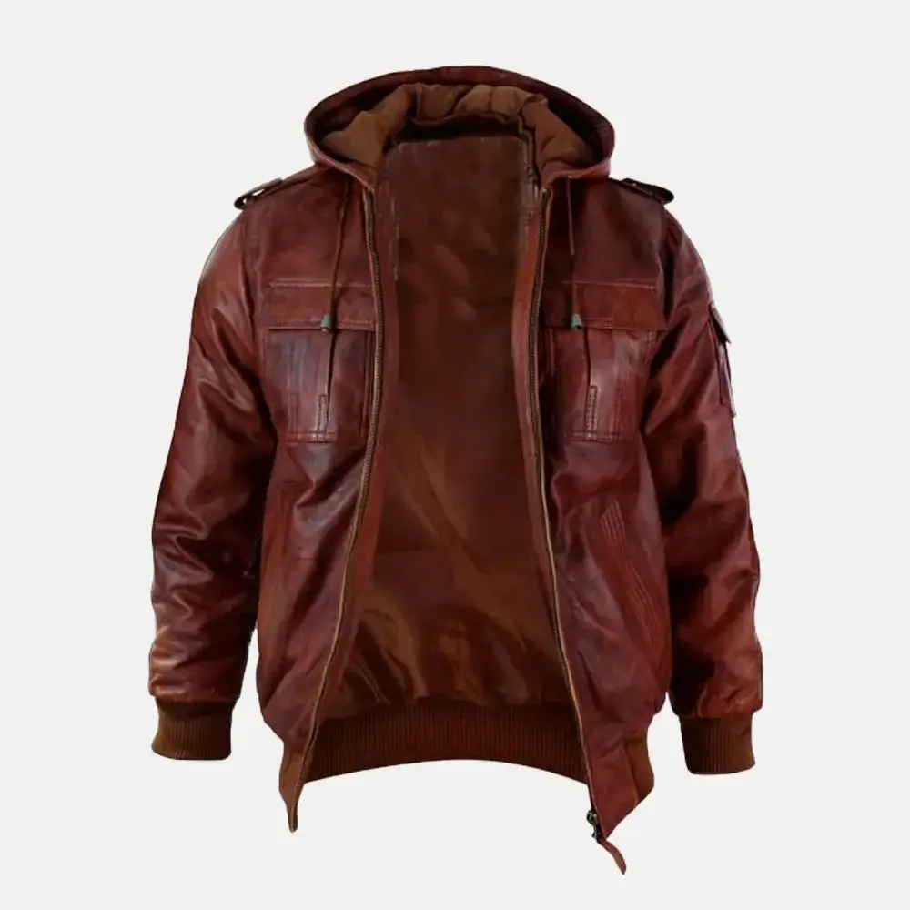 Donovan Mens Hooded Leather Jacket