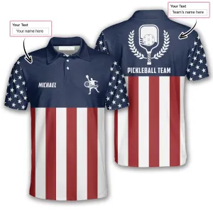 Emblem American Flag Navy Custom Pickleball Shirts for Men