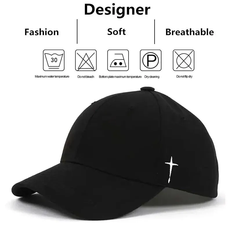 Embroidered Unisex Baseball Cap Simple Cross Water Drop Design Adjustable for Spring Autumn Outdoor Wear Sun Protection Hat