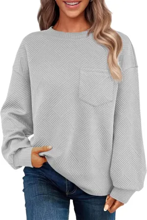 Fall Fashion Sweatshirts For Women 2024 Long Sleeve Crew Neck Sweatshirt Casual Loose Textured Pullover Tops