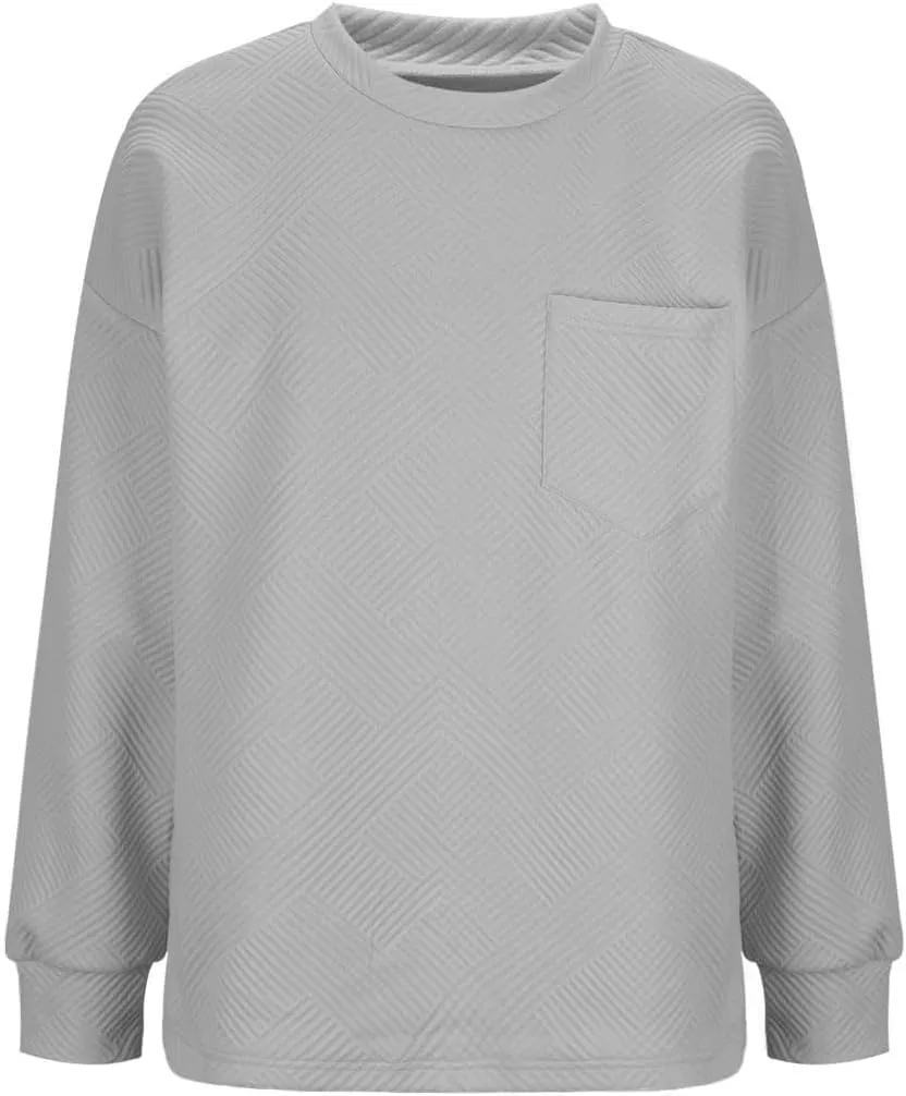 Fall Fashion Sweatshirts For Women 2024 Long Sleeve Crew Neck Sweatshirt Casual Loose Textured Pullover Tops