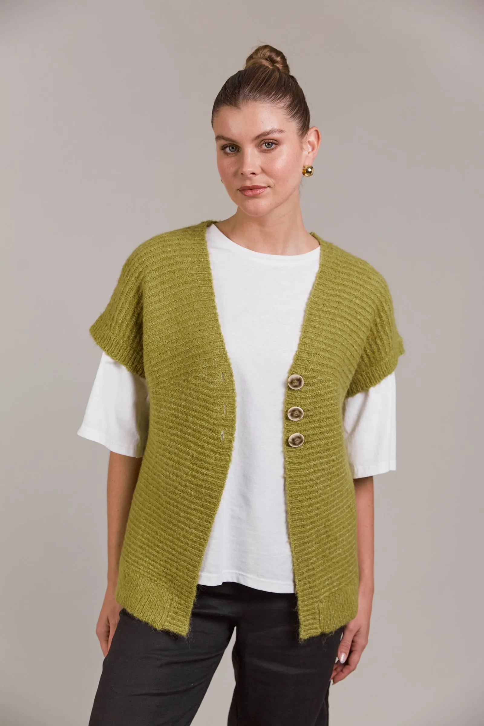 FOLIE BUTTON VEST - CHARTREUSE