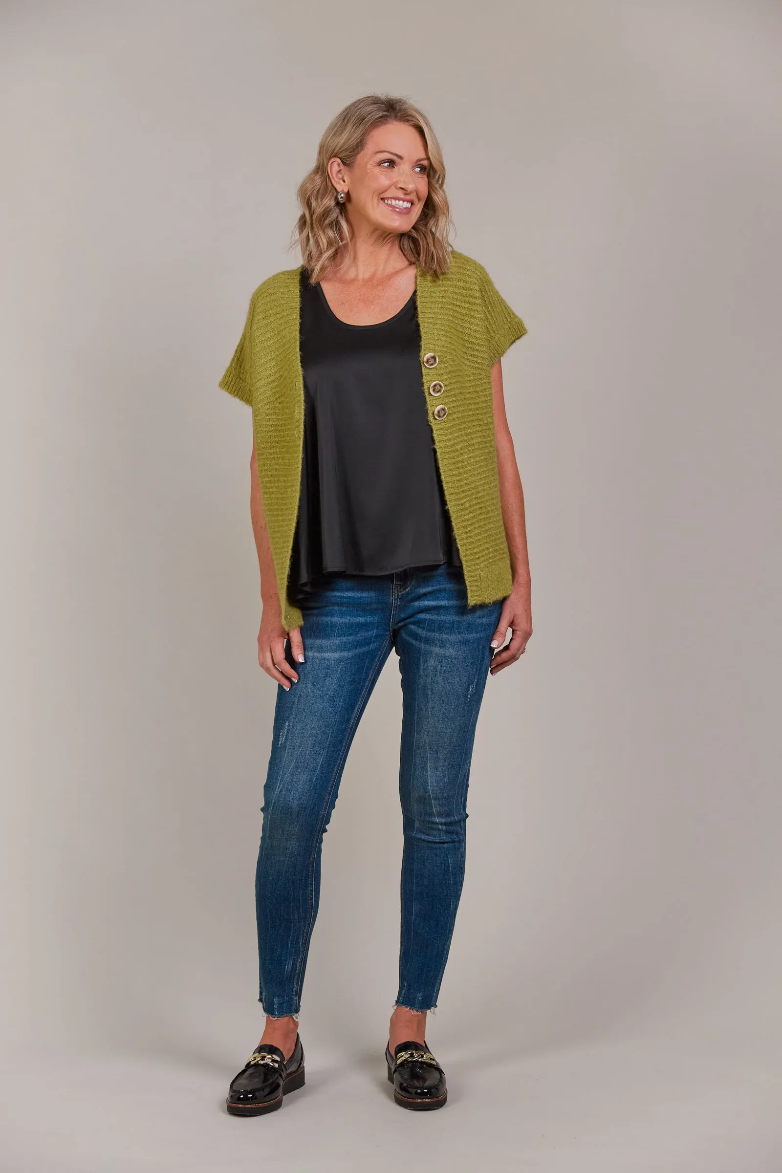 FOLIE BUTTON VEST - CHARTREUSE