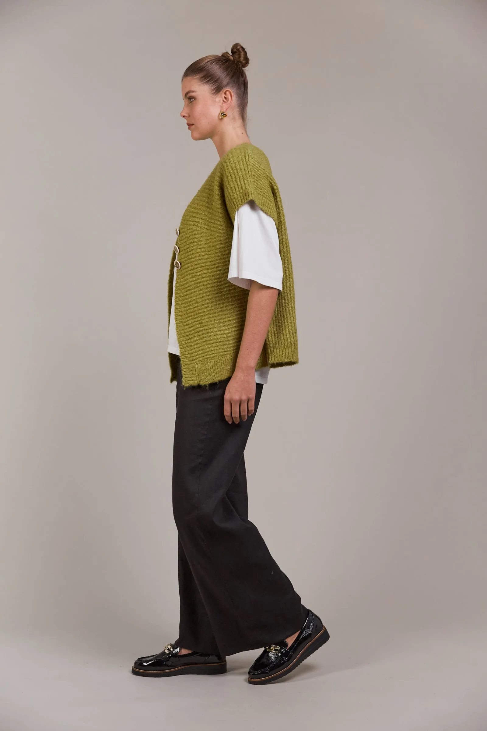FOLIE BUTTON VEST - CHARTREUSE