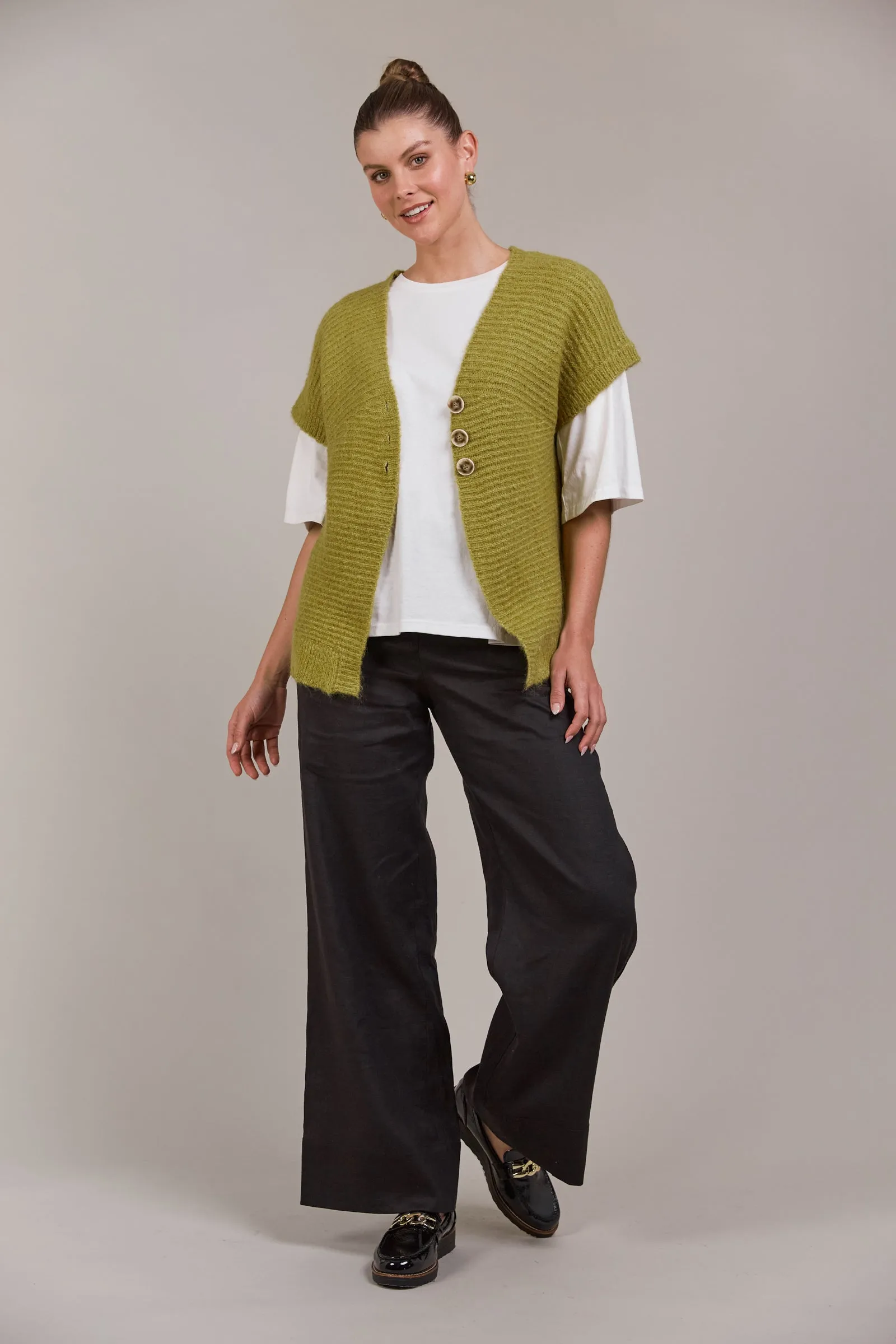 FOLIE BUTTON VEST - CHARTREUSE