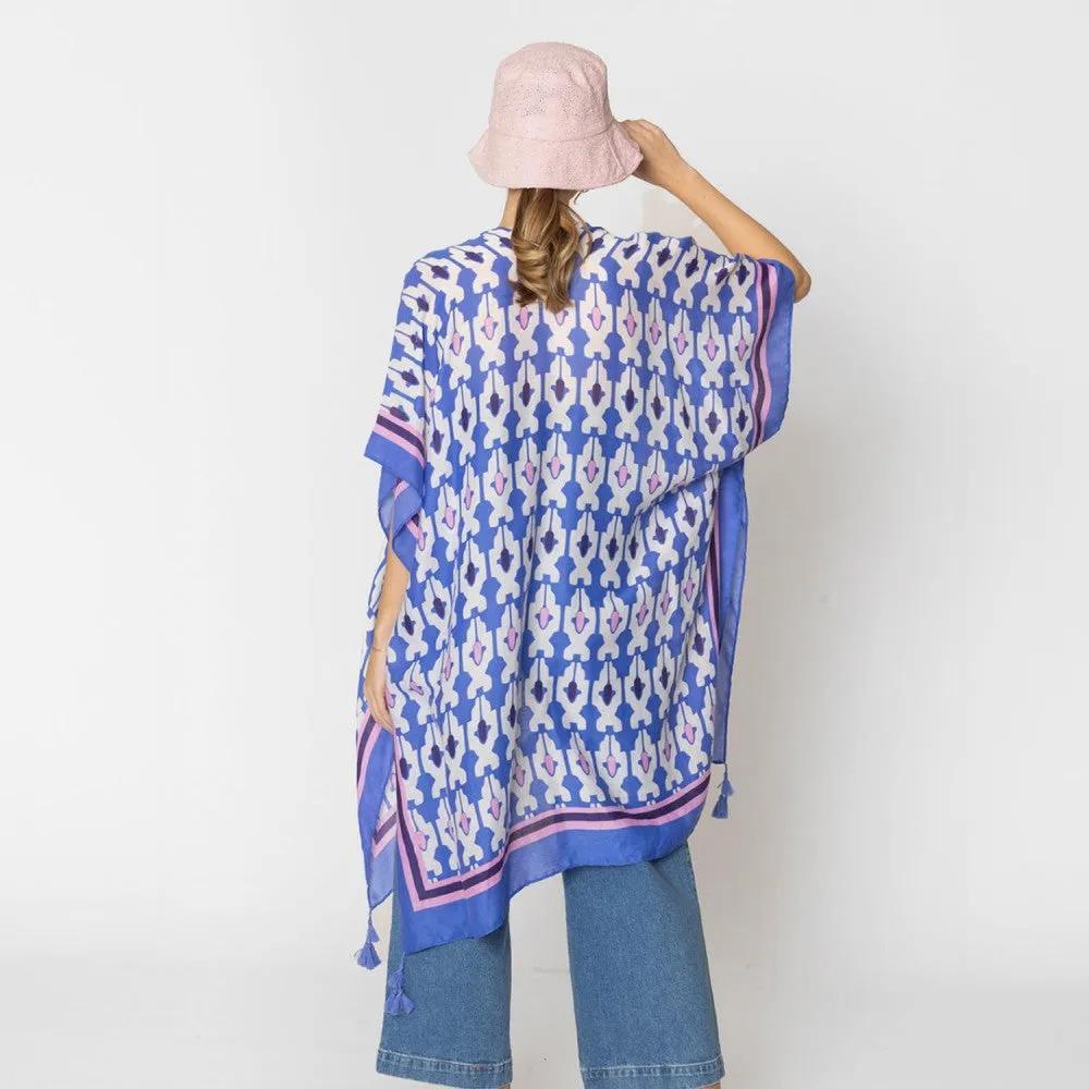 Geometric Shape Printed Kimono With Tassel Details