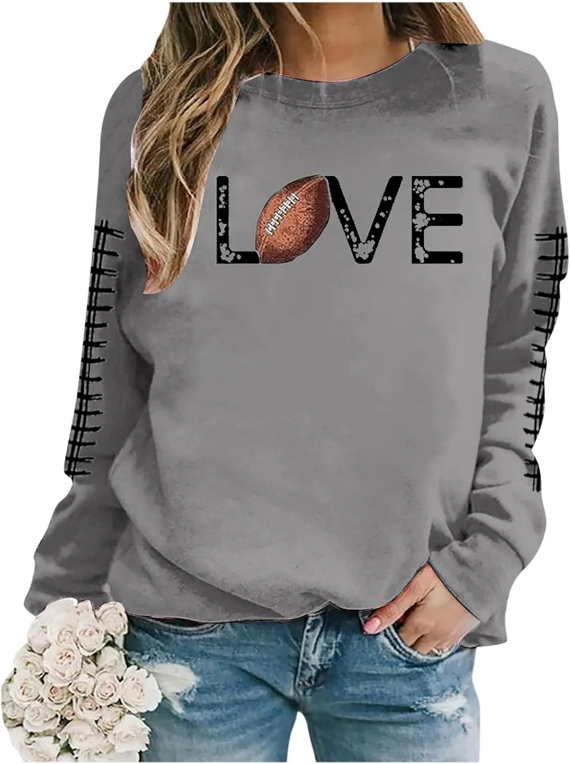 GOFULY Football Sweatshirts For Women Lightweight Game Day Shirts Long Sleeve Fall Sweatshirts 2024 Crewneck Outfits Tops