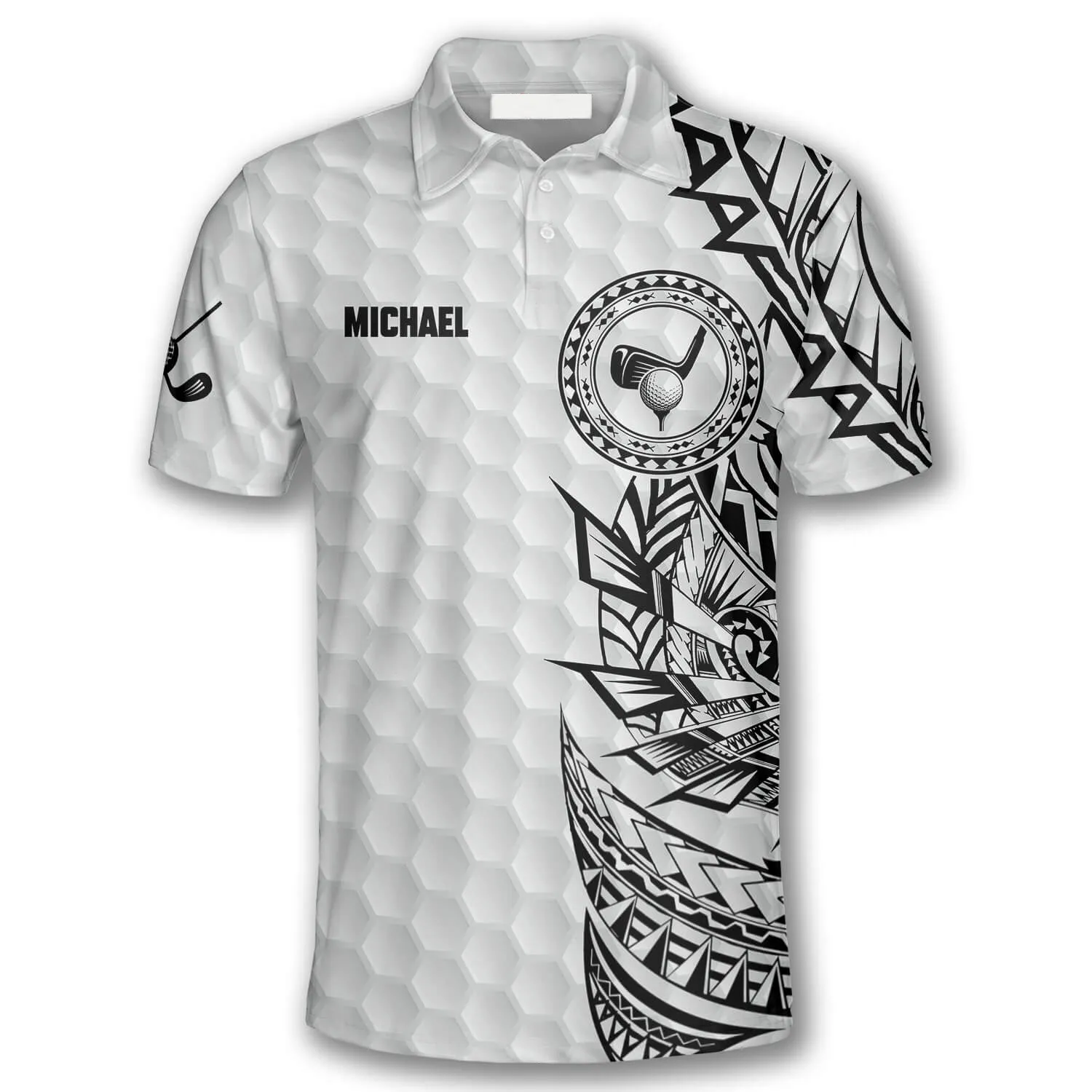 Golf Pattern Tribal White Version Custom Golf Polo Shirts for Men