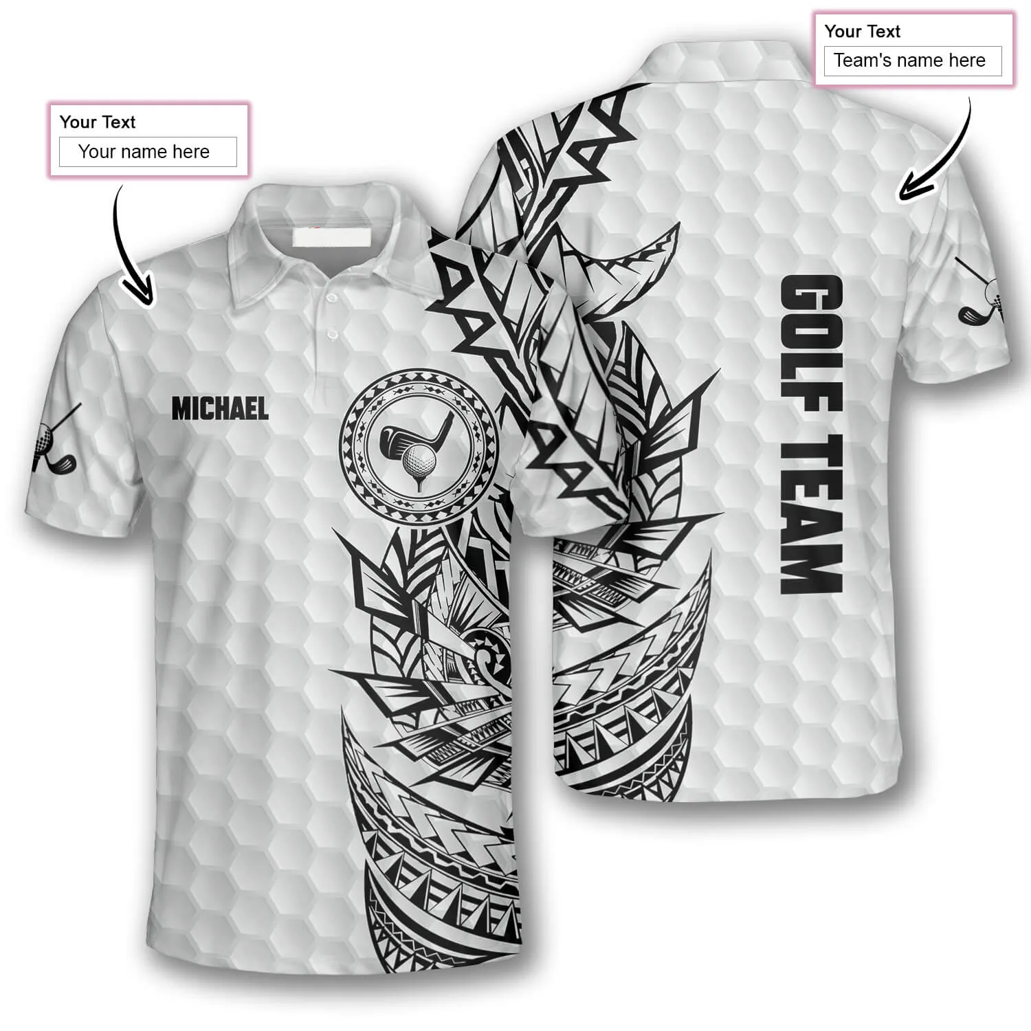 Golf Pattern Tribal White Version Custom Golf Polo Shirts for Men