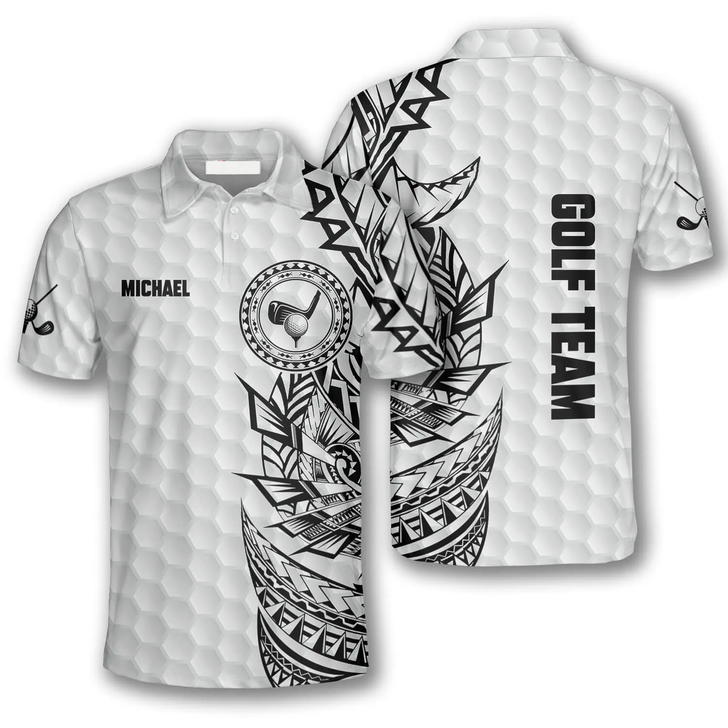 Golf Pattern Tribal White Version Custom Golf Polo Shirts for Men